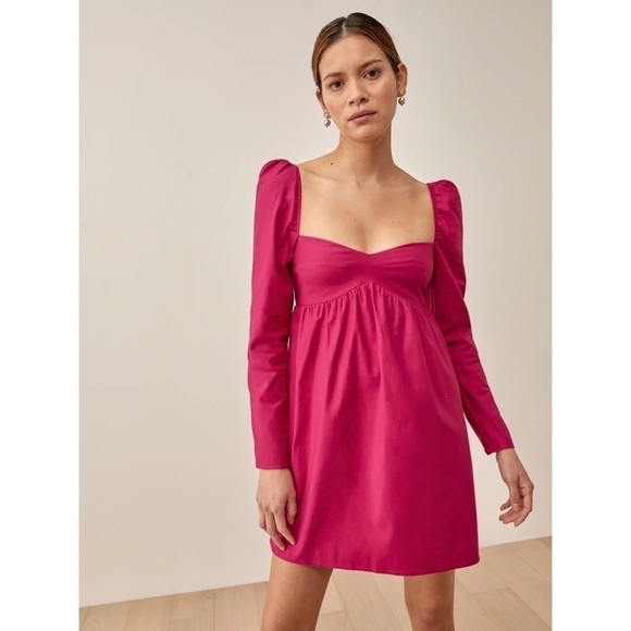 Reformation Dress Kenzi Long-Sleeve Babydoll Empire Mini Pink Rhubarb 4 GUC - Picture 10 of 10